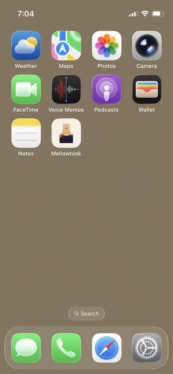 The Mellowtask cat icon on an iPhone home screen, next to Notes.